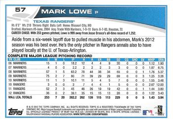 2013 Topps - Silver Slate Blue Sparkle #57 Mark Lowe Back