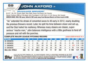 2013 Topps - Silver Slate Blue Sparkle #59 John Axford Back