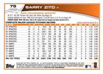 2013 Topps - Silver Slate Blue Sparkle #75 Barry Zito Back