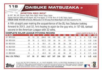 2013 Topps - Silver Slate Blue Sparkle #118 Daisuke Matsuzaka Back