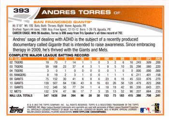 2013 Topps - Silver Slate Blue Sparkle #393 Andres Torres Back
