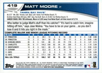 2013 Topps - Silver Slate Blue Sparkle #419 Matt Moore Back