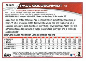 2013 Topps - Silver Slate Blue Sparkle #454 Paul Goldschmidt Back