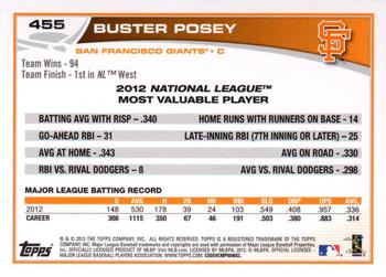 2013 Topps - Silver Slate Blue Sparkle #455 Buster Posey Back