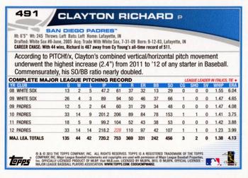 2013 Topps - Silver Slate Blue Sparkle #491 Clayton Richard Back