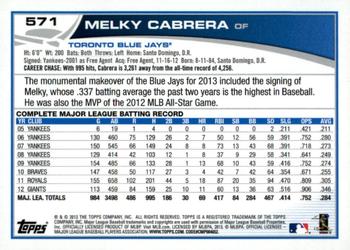 2013 Topps - Silver Slate Blue Sparkle #571 Melky Cabrera Back