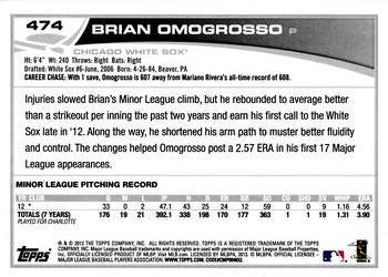 2013 Topps - Silver Slate Blue Sparkle #474 Brian Omogrosso Back
