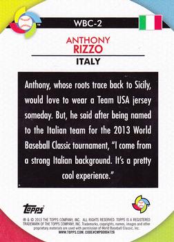 2013 Topps - WBC Stars #WBC-2 Anthony Rizzo Back