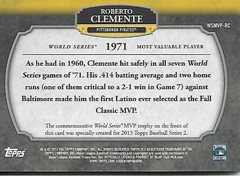 2013 Topps - World Series MVP Award Winners Trophy #WSMVP-RC Roberto Clemente Back