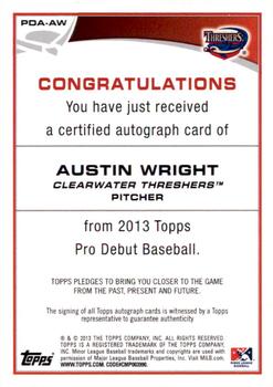 2013 Topps Pro Debut - Autographs #PDA-AW Austin Wright Back