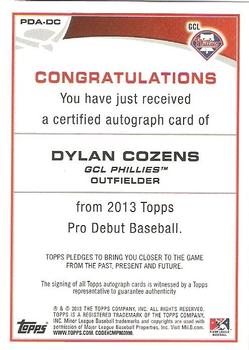 2013 Topps Pro Debut - Autographs #PDA-DC Dylan Cozens Back