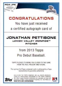 2013 Topps Pro Debut - Autographs #PDA-JPE Jonathan Pettibone Back