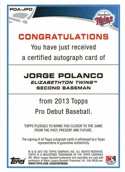 2013 Topps Pro Debut - Autographs #PDA-JPO Jorge Polanco Back