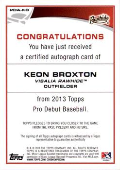 2013 Topps Pro Debut - Autographs #PDA-KB Keon Broxton Back