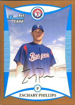 2008 Bowman - Prospects Gold #BP23 Zachary Phillips Front