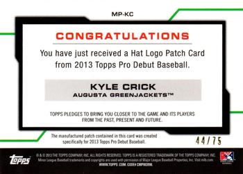 2013 Topps Pro Debut - Manufactured Commemorative Hat Logo Patches #MP-KC Kyle Crick Back