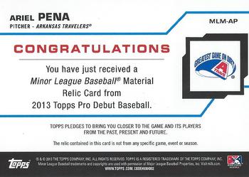 2013 Topps Pro Debut - Minor League Materials #MLM-AP Ariel Pena Back