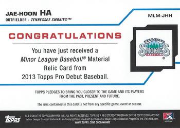 2013 Topps Pro Debut - Minor League Materials #MLM-JHH Jae-Hoon Ha Back