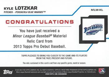 2013 Topps Pro Debut - Minor League Materials #MLM-KL Kyle Lotzkar Back