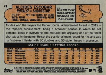 2013 Topps Archives - Orange Day Glow #49 Alcides Escobar Back