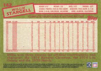 2013 Topps Archives - Orange Day Glow #142 Willie Stargell Back