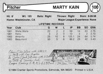 1984 Cramer Edmonton Trappers #100 Marty Kain Back