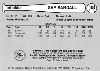 1984 Cramer Edmonton Trappers #101 Sap Randall Back