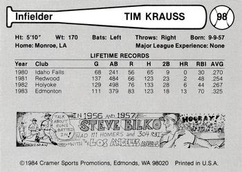 1984 Cramer Edmonton Trappers #98 Tim Krauss Back