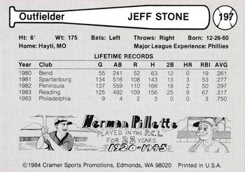 1984 Cramer Portland Beavers #197 Jeff Stone Back