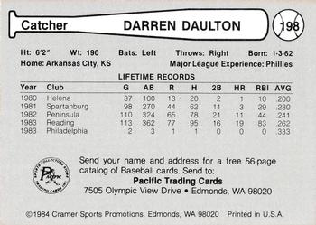 1984 Cramer Portland Beavers #198 Darren Daulton Back