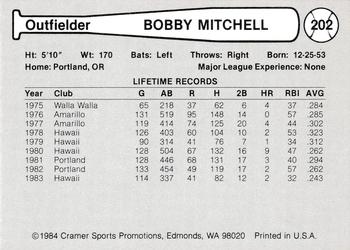 1984 Cramer Portland Beavers #202 Bobby Mitchell Back