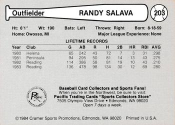 1984 Cramer Portland Beavers #203 Randy Salava Back