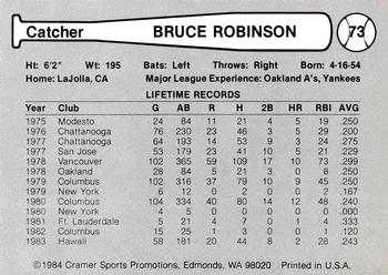 1984 Cramer Tacoma Tigers #73 Bruce Robinson Back