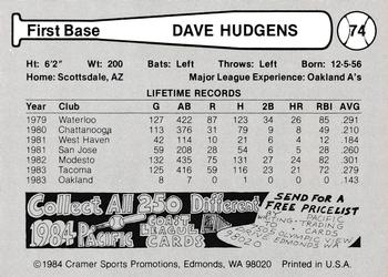 1984 Cramer Tacoma Tigers #74 Dave Hudgens Back