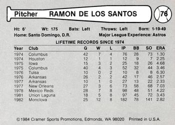 1984 Cramer Tacoma Tigers #76 Ramon de los Santos Back