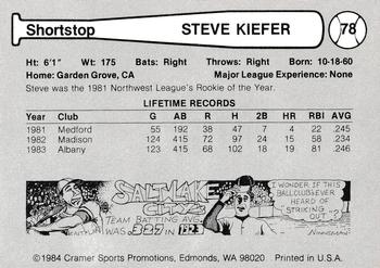 1984 Cramer Tacoma Tigers #78 Steve Kiefer Back