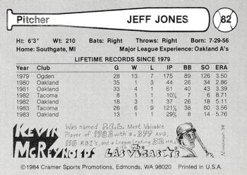 1984 Cramer Tacoma Tigers #82 Jeff Jones Back