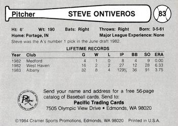 1984 Cramer Tacoma Tigers #83 Steve Ontiveros Back