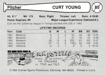 1984 Cramer Tacoma Tigers #85 Curt Young Back