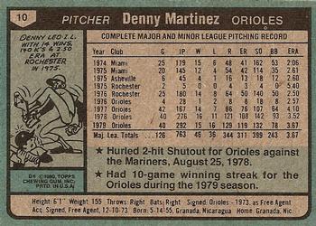 1980 Topps #10 Denny Martinez Back