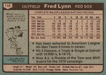 1980 Topps #110 Fred Lynn Back