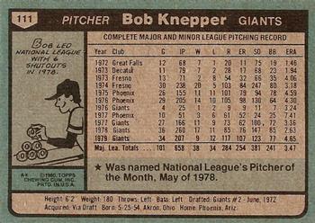 1980 Topps #111 Bob Knepper Back