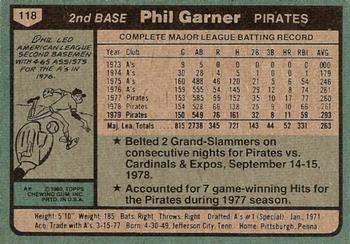 1980 Topps #118 Phil Garner Back