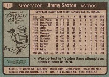 1980 Topps #11 Jimmy Sexton Back