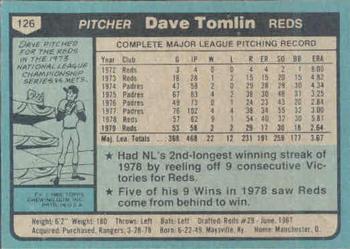 1980 Topps #126 Dave Tomlin Back