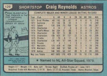 1980 Topps #129 Craig Reynolds Back