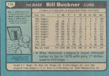 1980 Topps #135 Bill Buckner Back