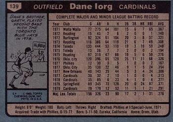 1980 Topps #139 Dane Iorg Back