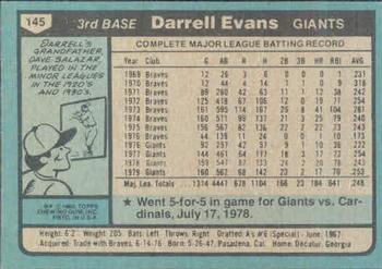 1980 Topps #145 Darrell Evans Back