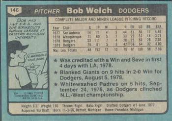 1980 Topps #146 Bob Welch Back